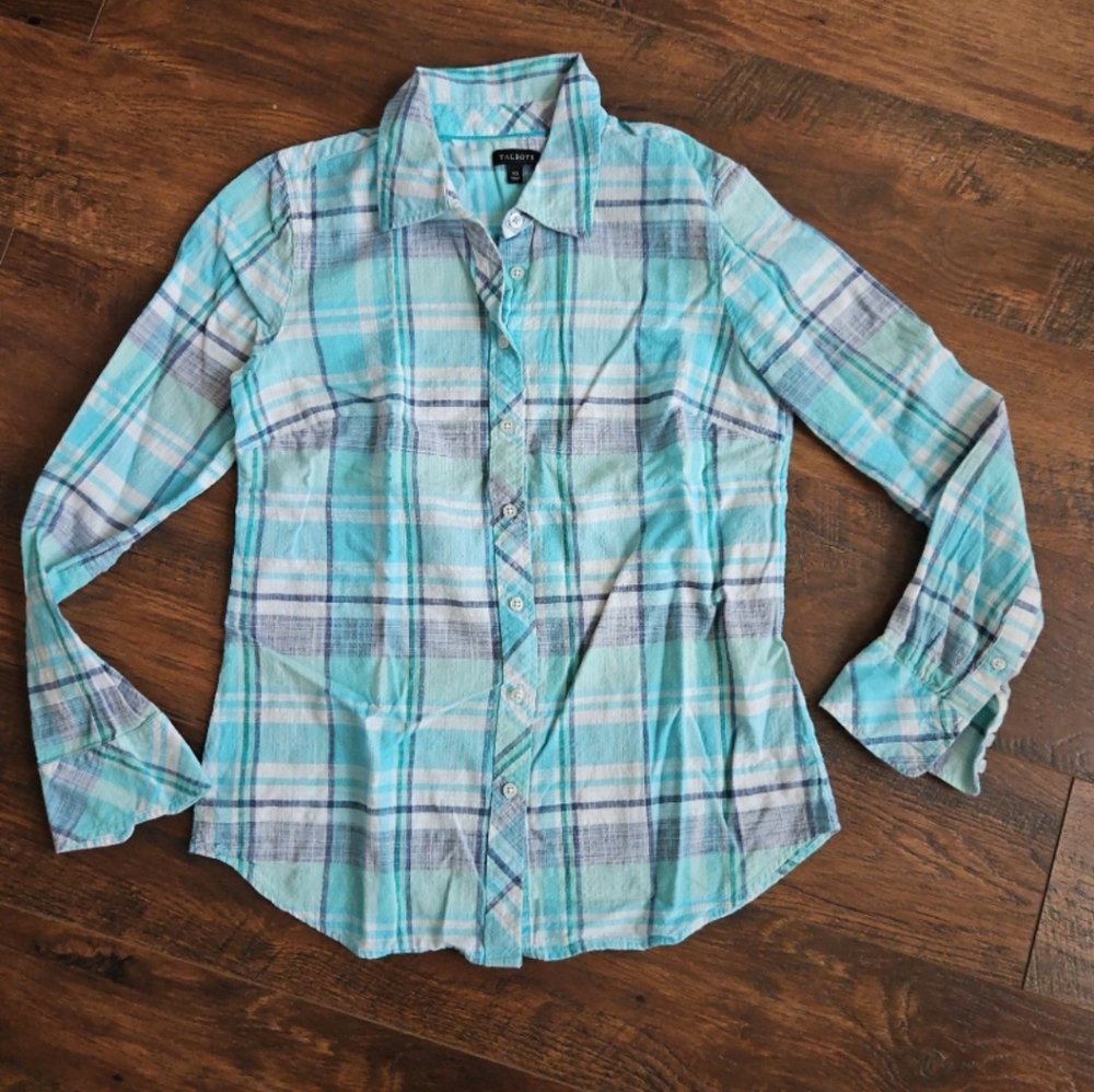 Talbots long sleeve button plaid shirt XS